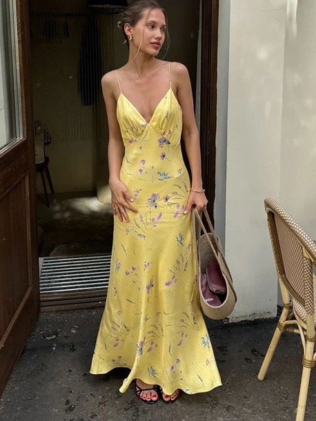 Yellow floral slip dress
