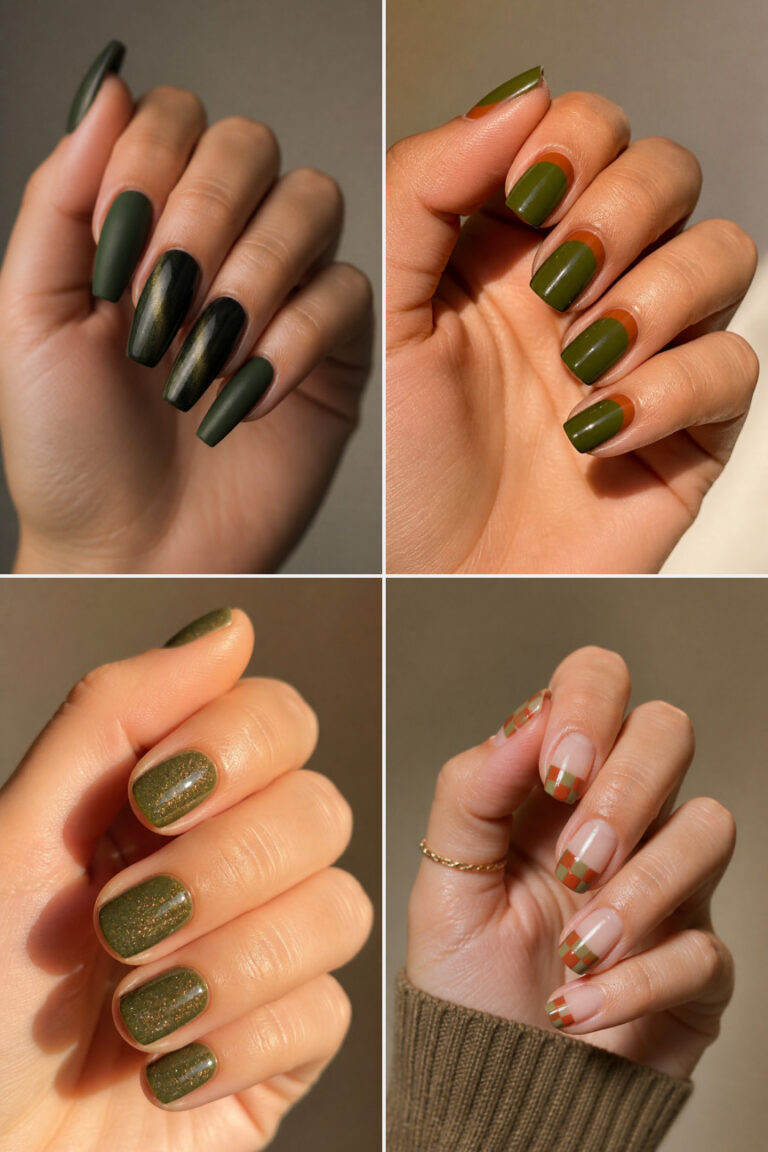 18 Olive Green Fall Nail Designs