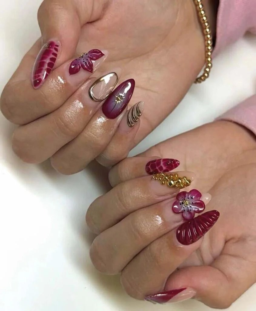 3D Maroon Floral Accents