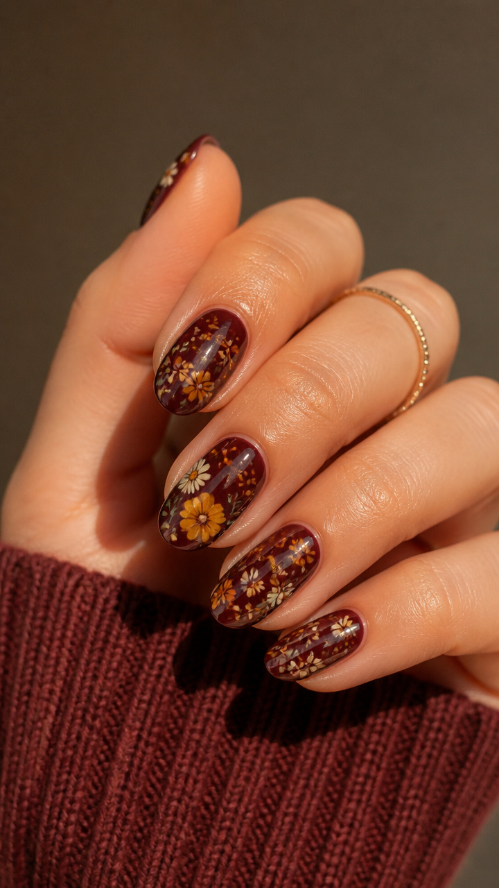 Autumn Florals on Burgundy