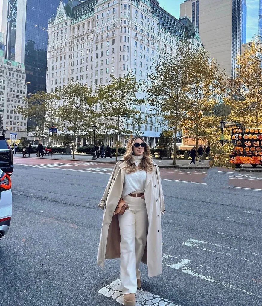 Beige trench with cream knit