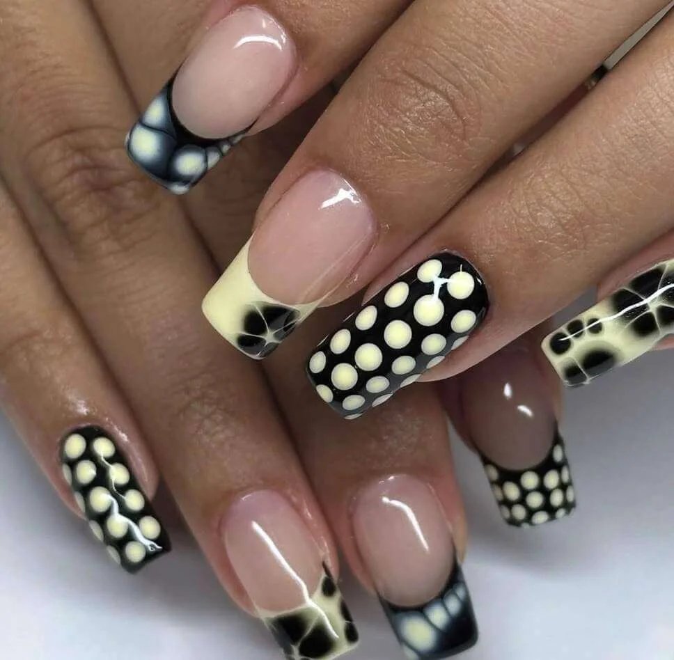 Black polka dot nails