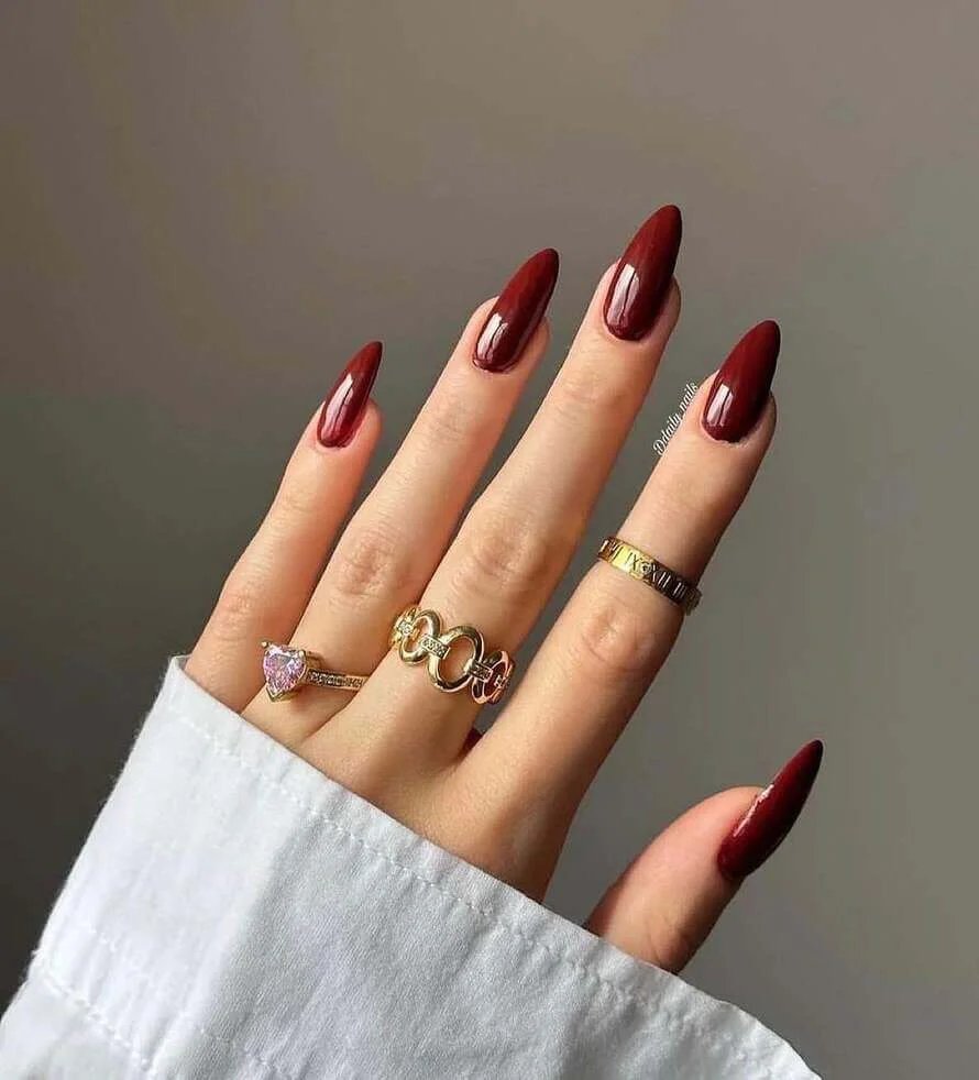 Burgundy Almond Nails