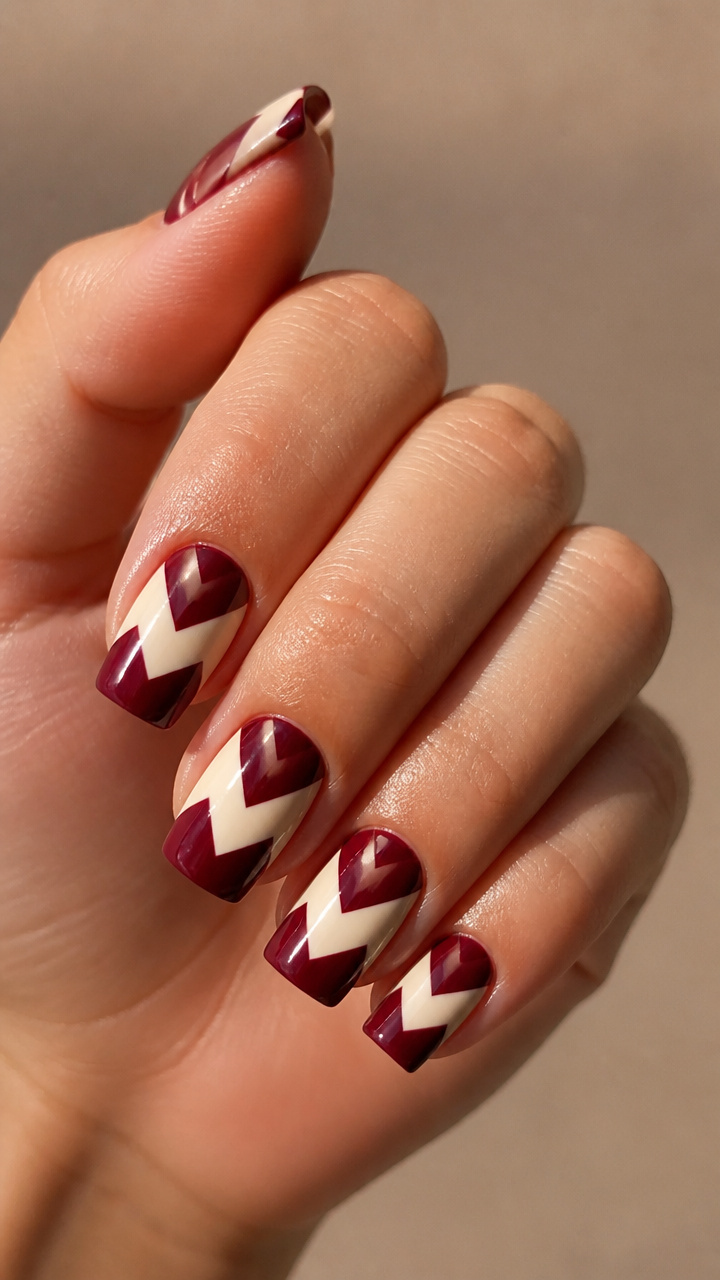 Burgundy & Cream Chevron