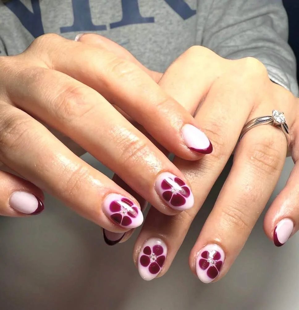 Burgundy flower nails