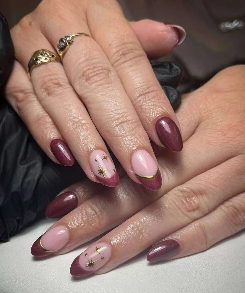 Burgundy French with Gold Accents