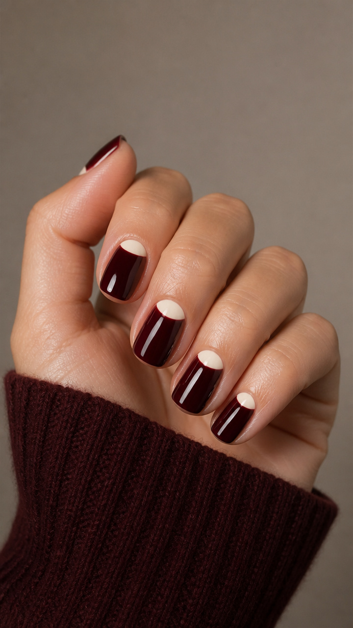 Burgundy Half-Moon Manicure