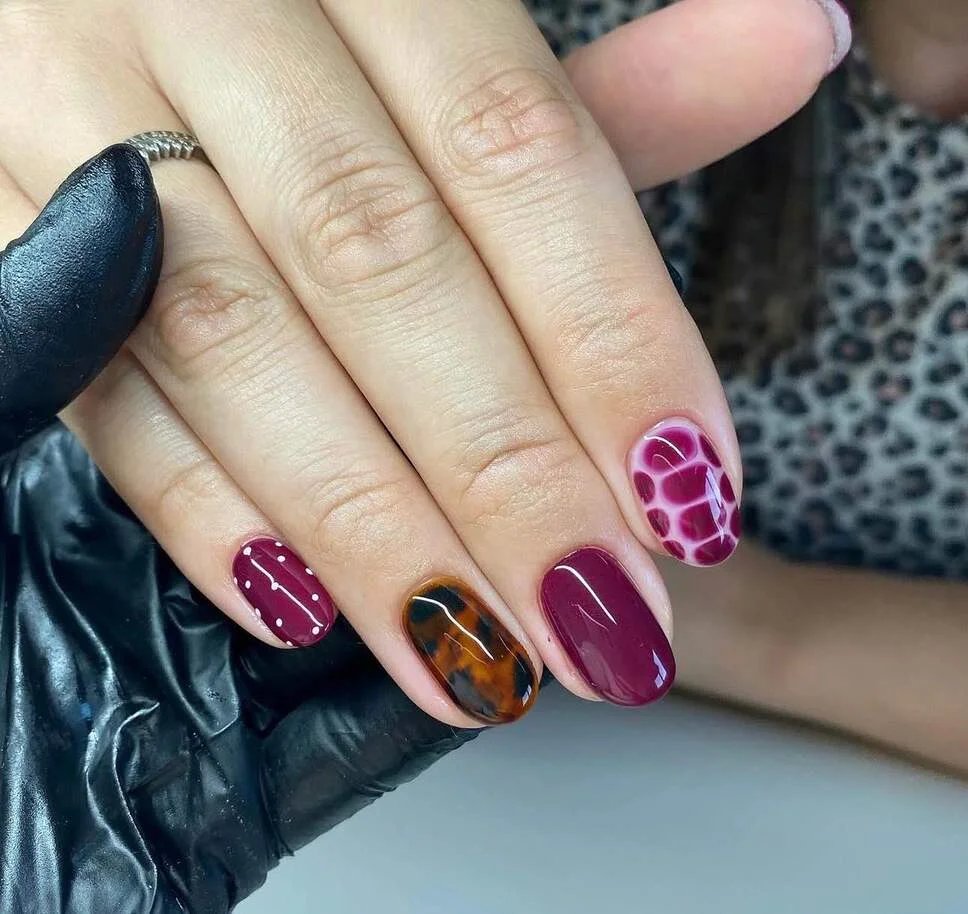 Burgundy Mix-and-Match Nails