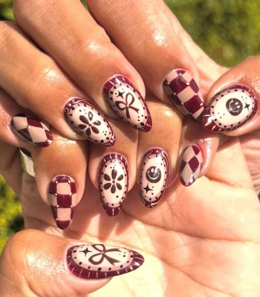 Burgundy vintage pattern nails