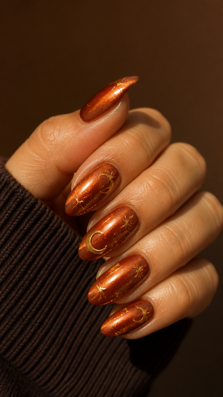 Burnished Rust Chrome Moon & Stars