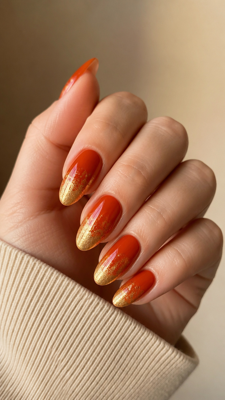 Burnt Orange & Gold Leaf Ombre
