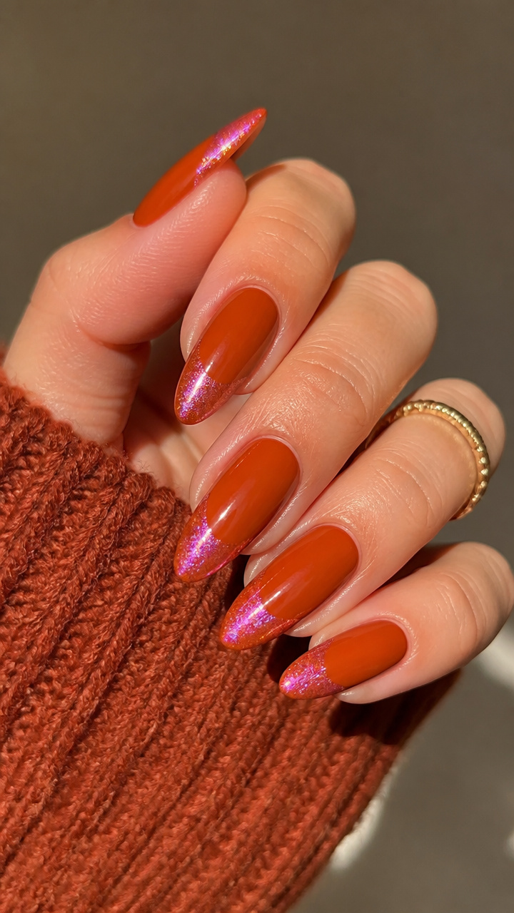 Burnt Orange Holographic Tips