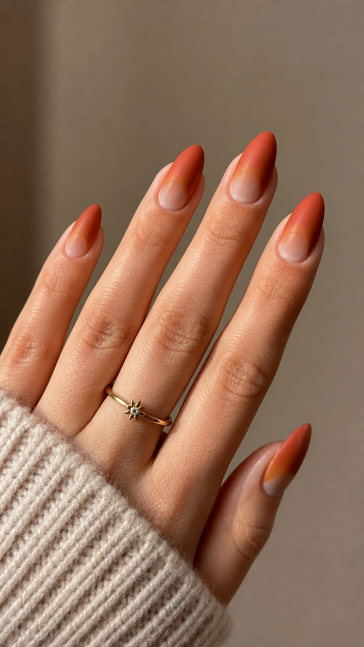 Burnt Orange Terracotta Ombré Moon Nails