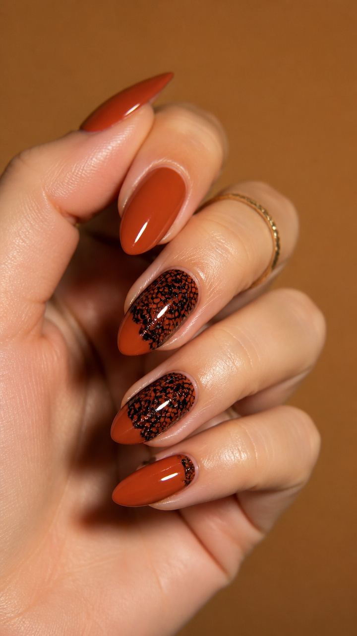 Burnt Orange with Black Lace Detail