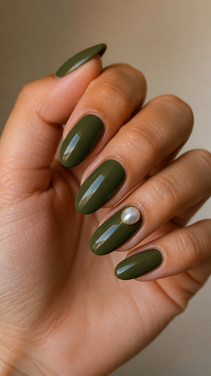 Deep Olive With Pearl Drop Accents
