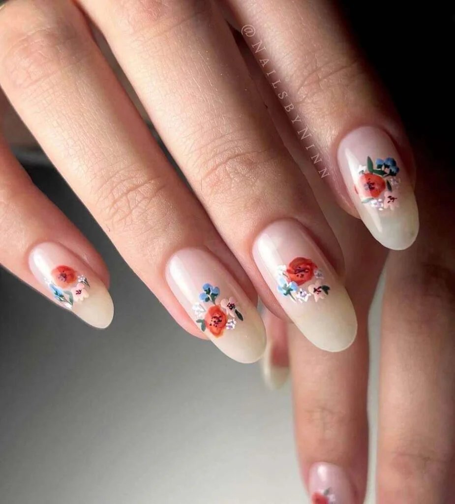 Floral ivory nails