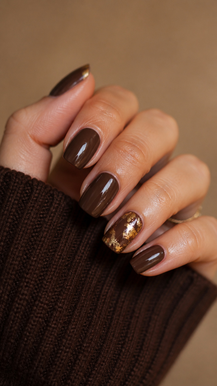 Gilded Truffle Accent Nails
