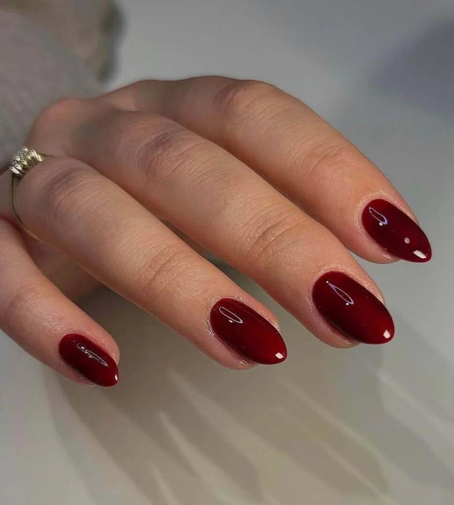 Glossy Dark Maroon Nails