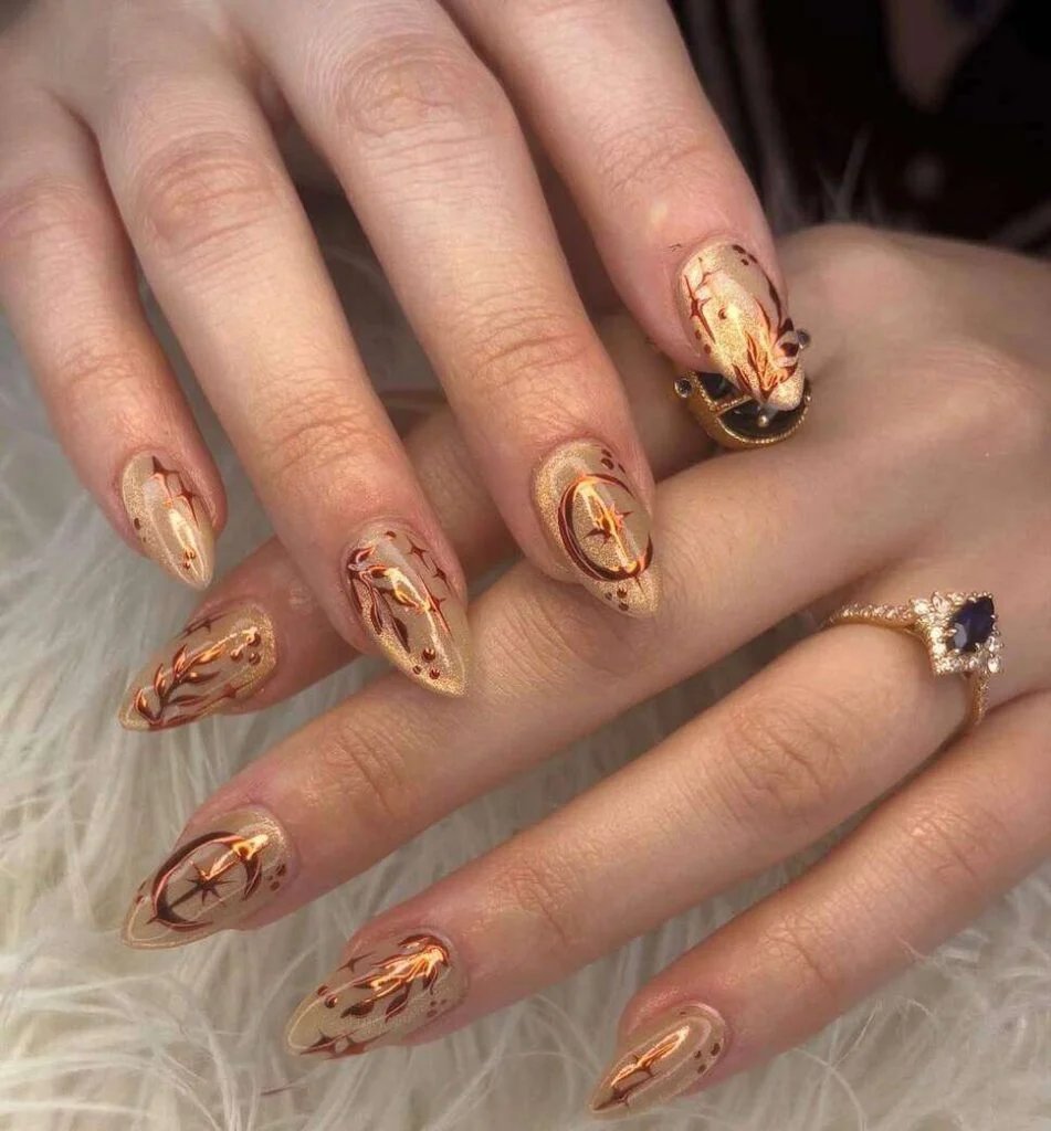 Gold celestial nails