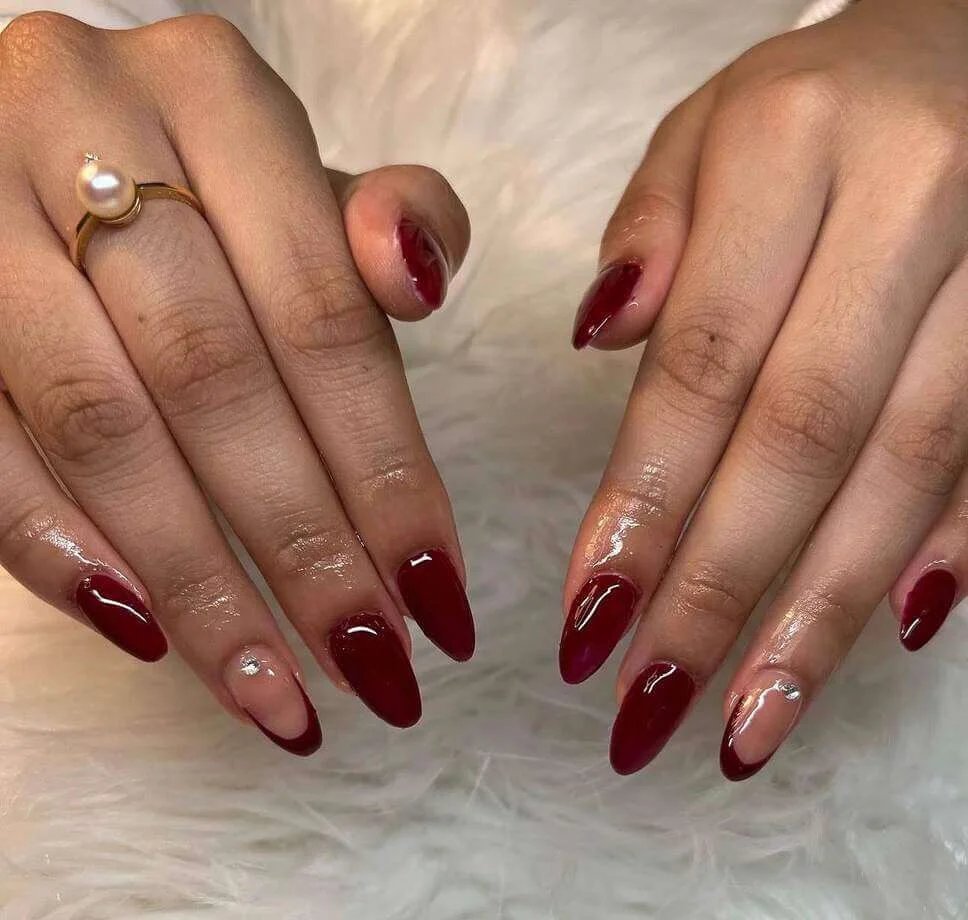 Maroon half moon with crystal