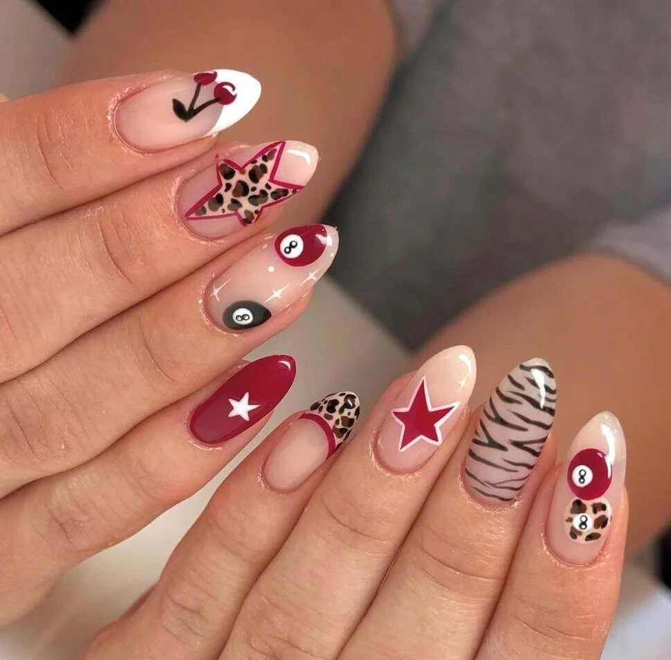 Maroon Pop Art Nails