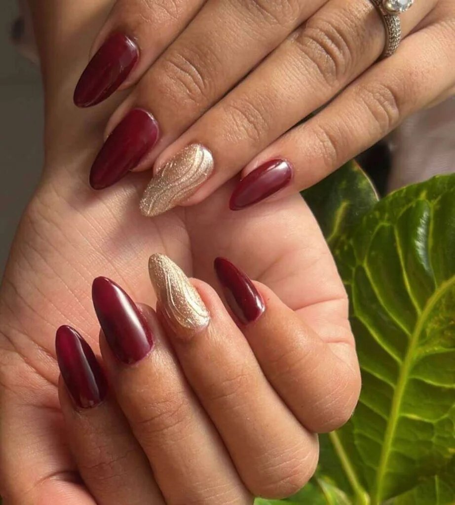 Maroon with Gold Swirls