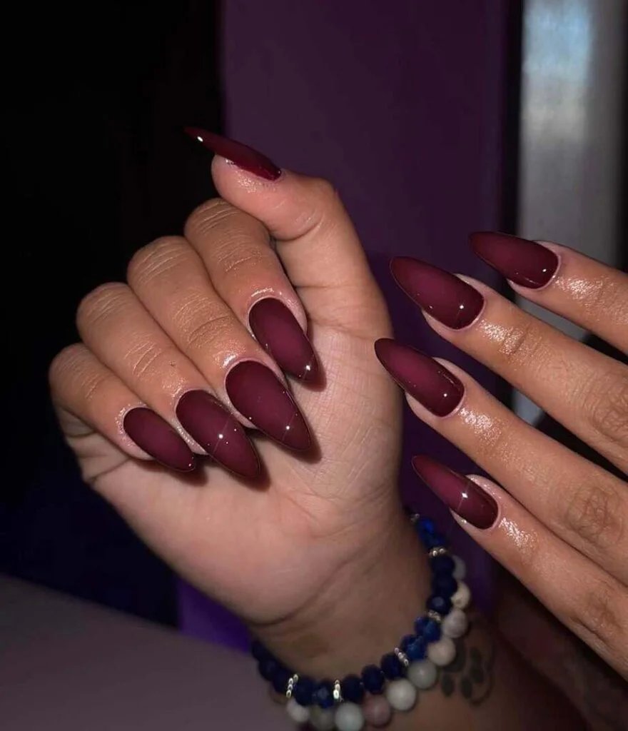 Matte Maroon Almond Nails