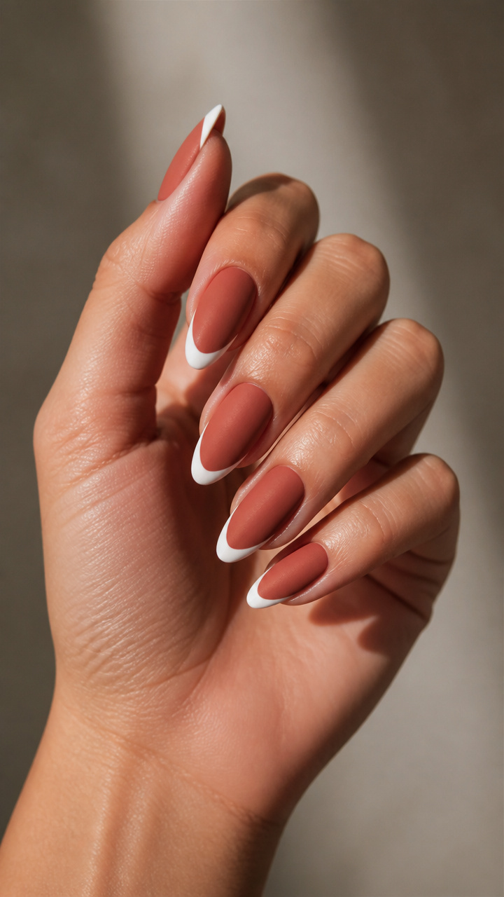 Matte Terracotta French Manicure