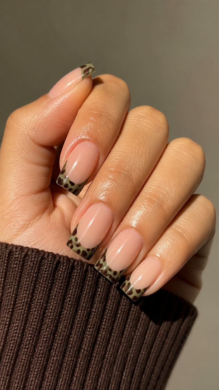 Olive and Brown Animal Print Tips