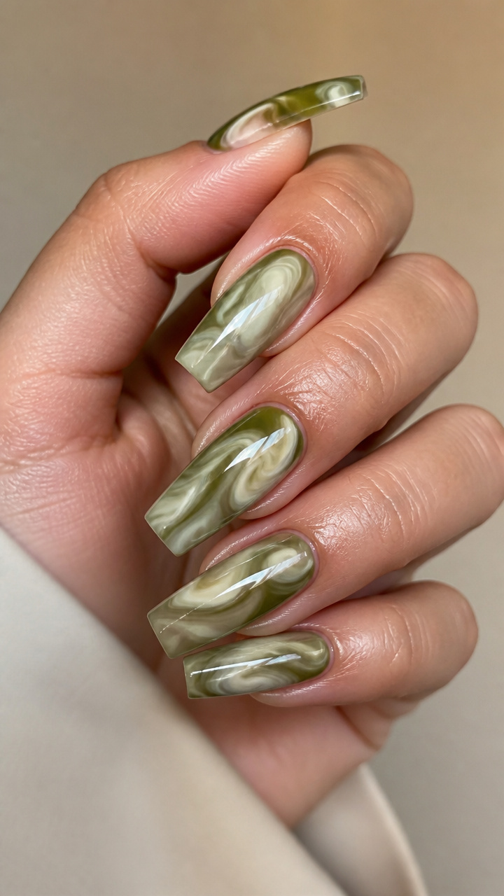 Olive and Cream Marbled Design