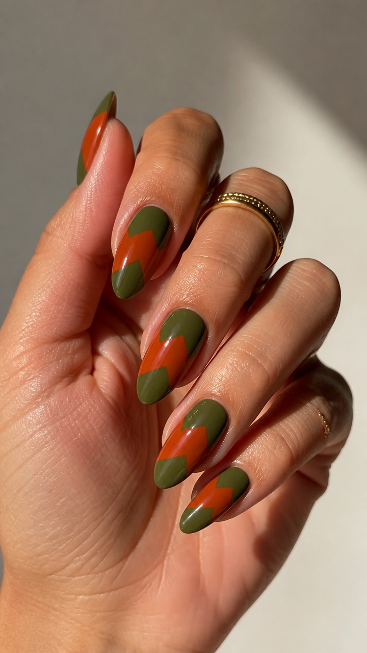 Olive Green & Burnt Orange Chevron