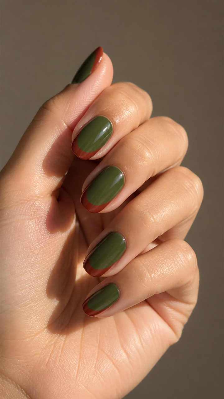 Olive Green French Tips with Rust Undersides