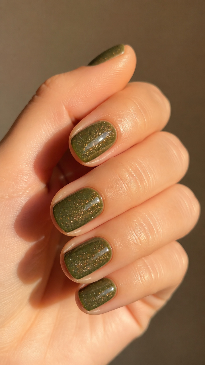 Olive Green With Copper Holographic Flakes