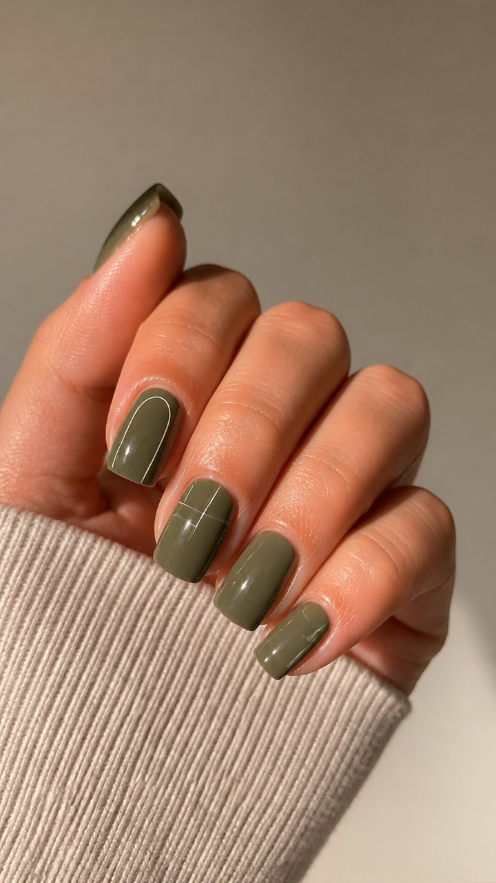 Olive Green With Minimalist Line Art