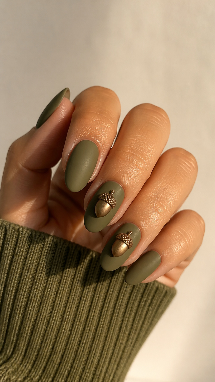 Olive Green With Tiny Acorn Charms