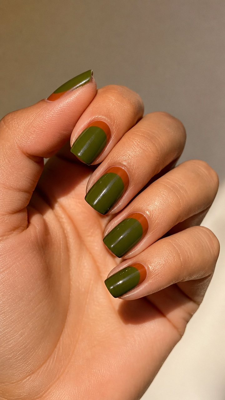 Olive with Burnt Orange Crescent Moon