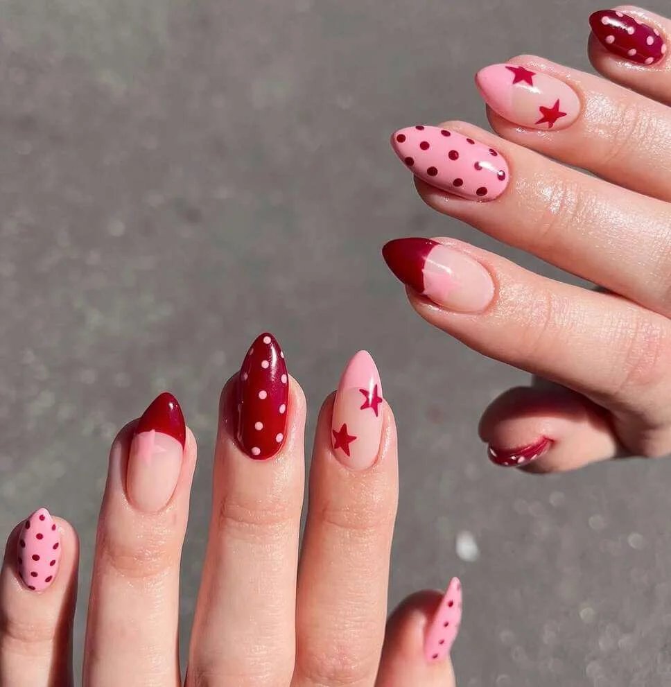 Pink Burgundy Nail Art