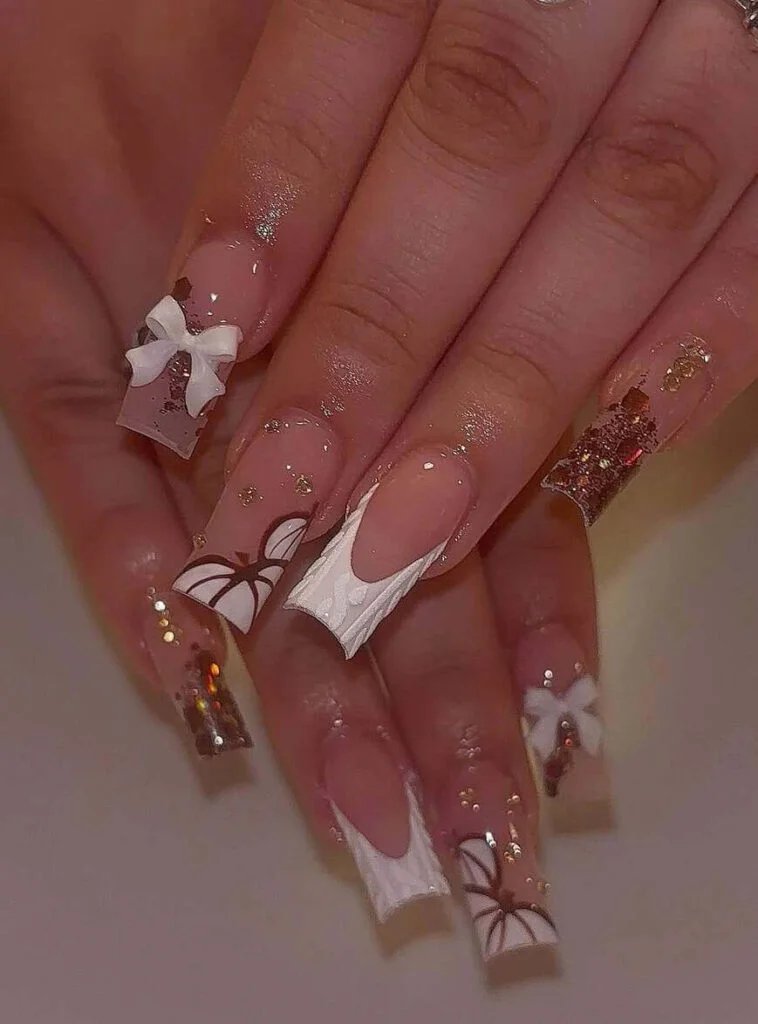 Pumpkin Bow Nails