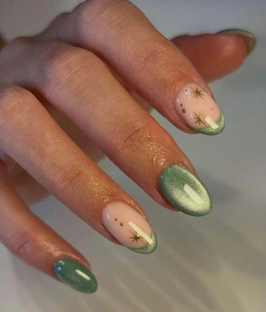 Sage Green Chrome Nails