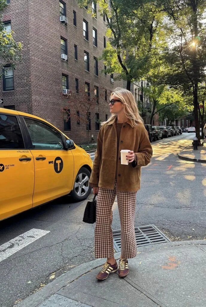 Suede Jacket, Gingham Pants