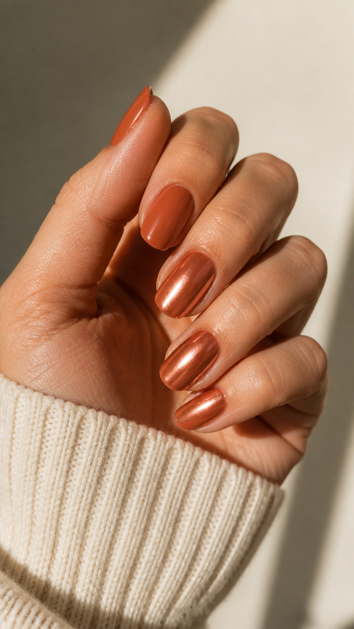 Terracotta Chrome Accent Nails