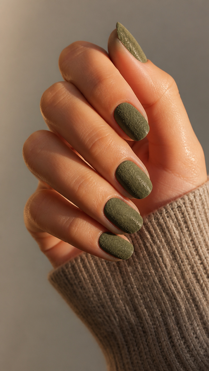 Textured Olive Moss Nails