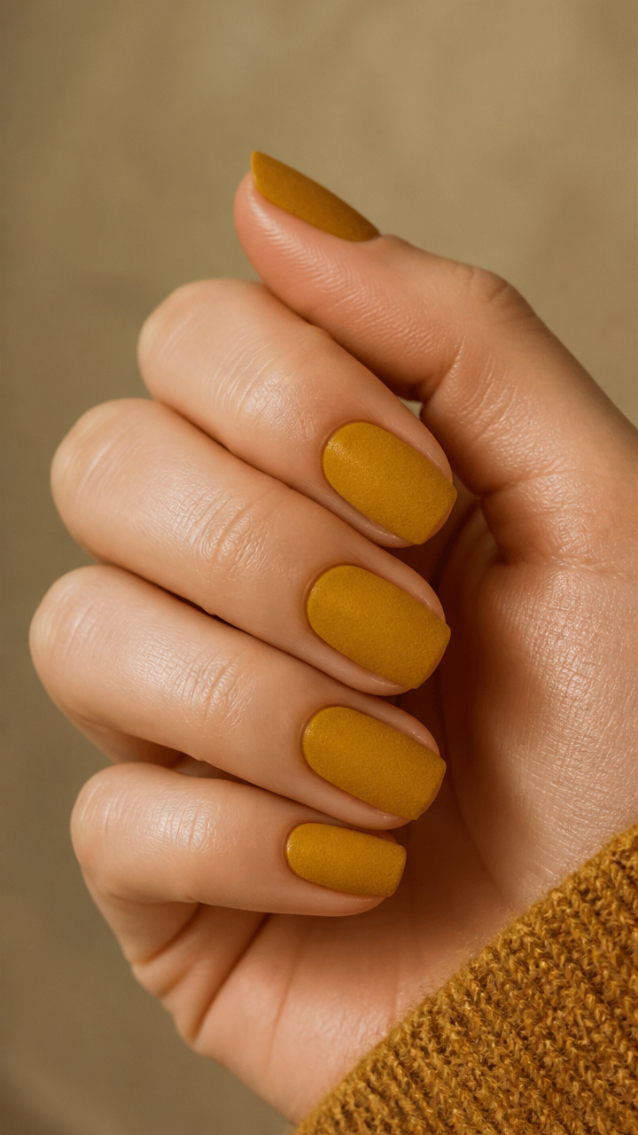 Velvet Mustard Matte Manicure