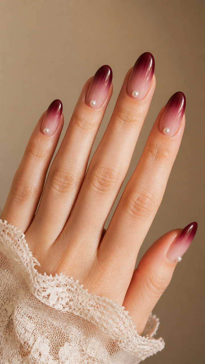 Warm Wine Ombré with Pearls