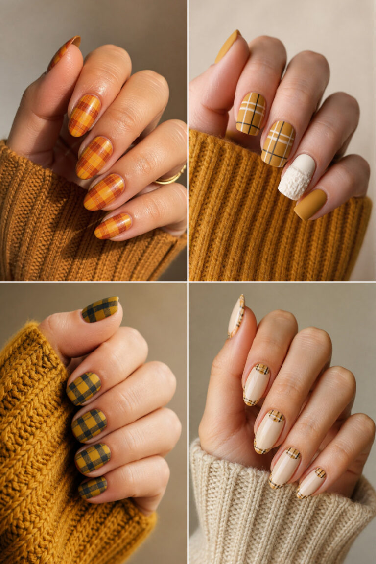 15 Mustard Plaid Nail Designs to Match Your Thanksgiving Sweater