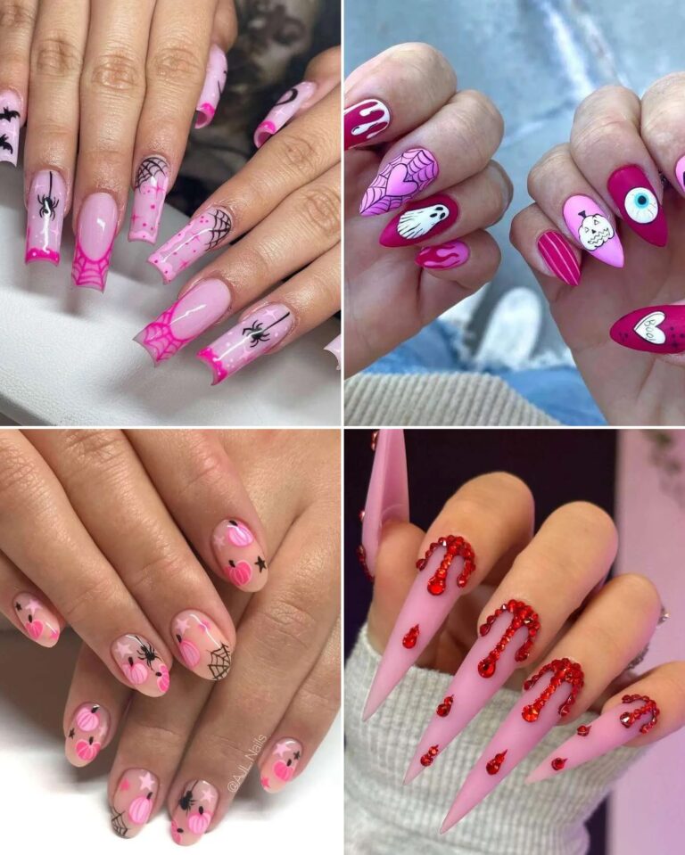 41 Pink Halloween Nail Designs Too Cute for Candy Bags
