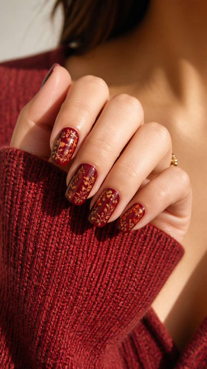 Autumn Florals on Crimson