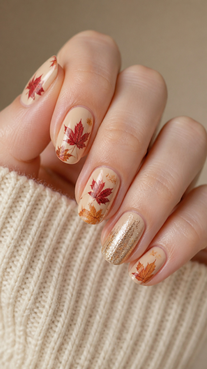 Autumn Leaf Accent Nails