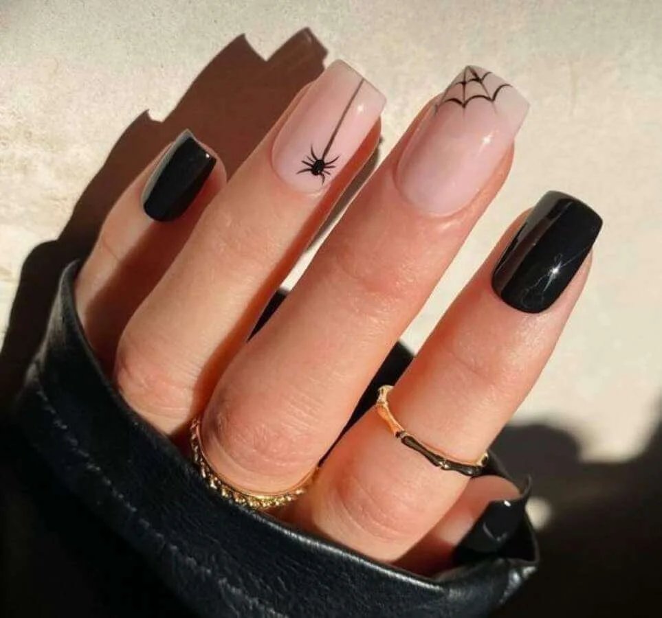 Black and nude spider nails