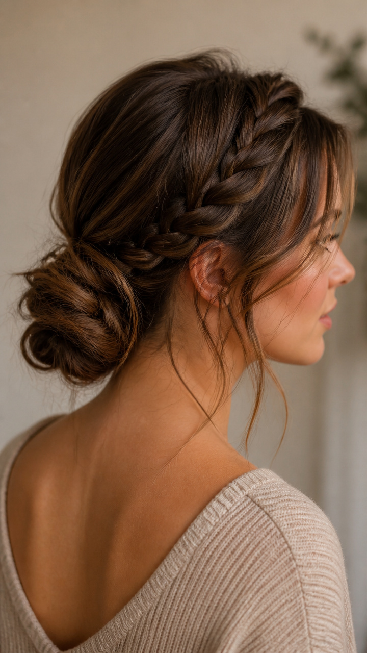 Braided Crown Into Low Bun